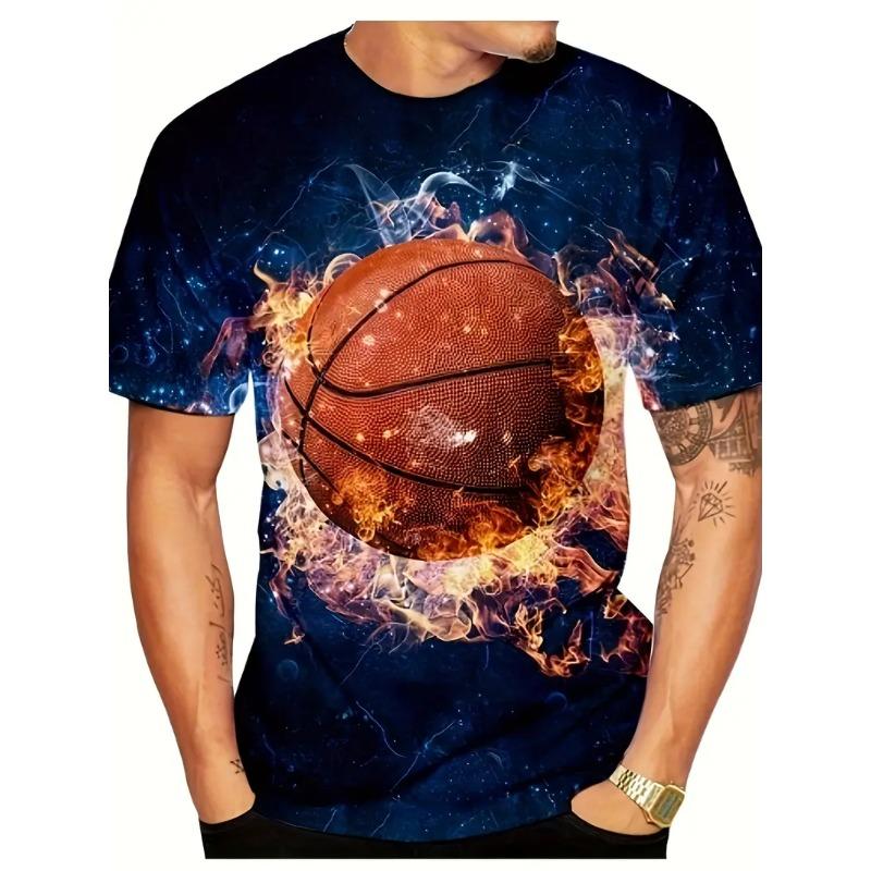 Plus Size Men's Basketball Pattern 3D Printed Round Neck Short Sleeved T-shirt Summer Fashion Casual Comfortable Versatile Top