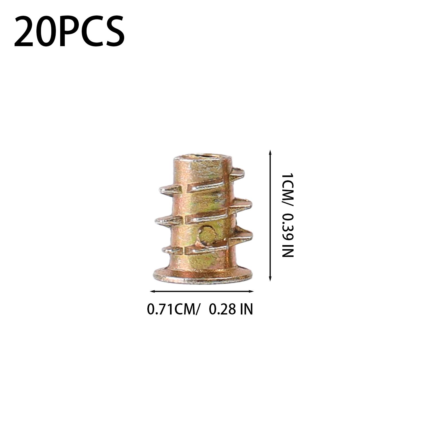 

40/20x Threaded Inserts Nuts Hex Drive for Wood Cork Furniture Drywall Cabinets Inserts Anti-Corrosion Nuts Assortment Tool Kit 20PCS