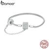 Bamoer Authentic 925 Silver Basic Charm Bracelet with Safty Chain Women Beads and Pendant DIY Bracelet BSB103