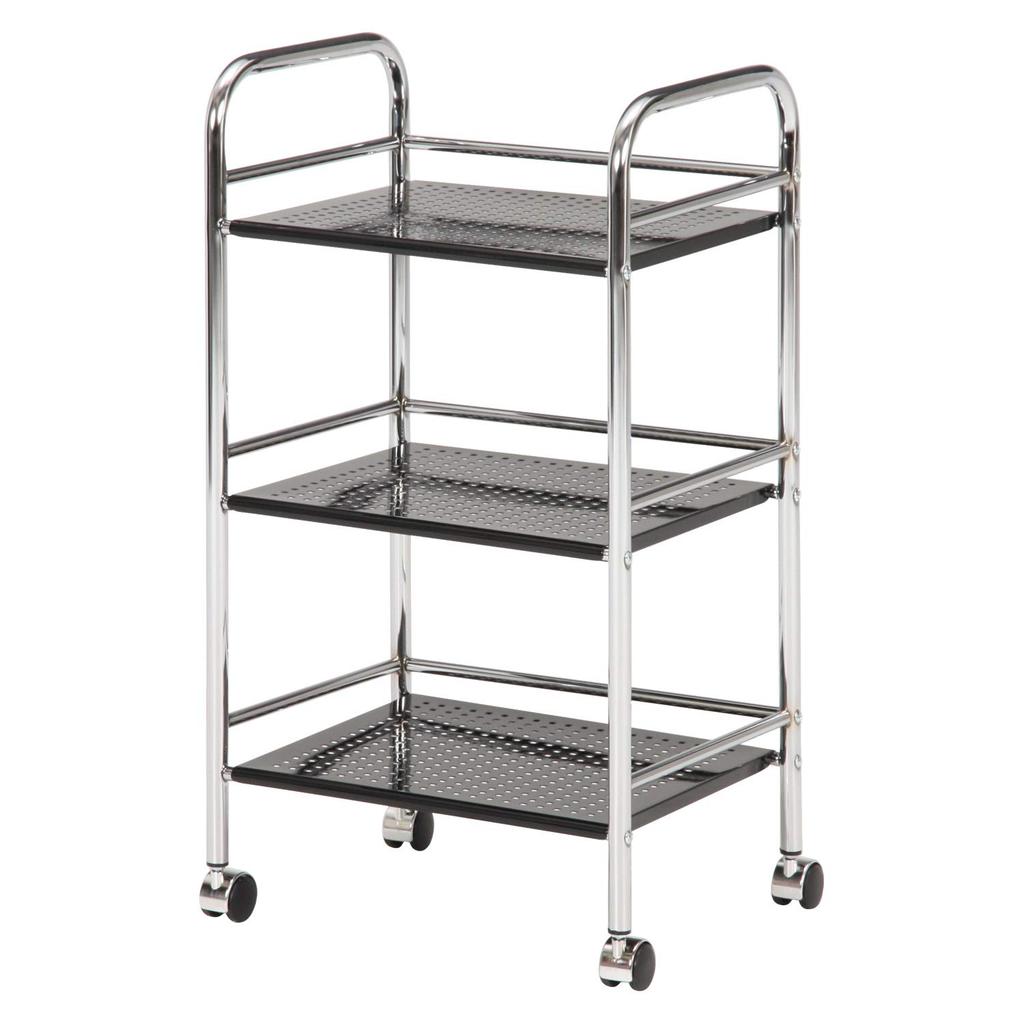 Fuji Boeki Kitchen Cart, 3-Tier, 40cm Wide X 32cm Deep X 74.5cm High, Black, Steel, with Casters, Assembly Required, 93396