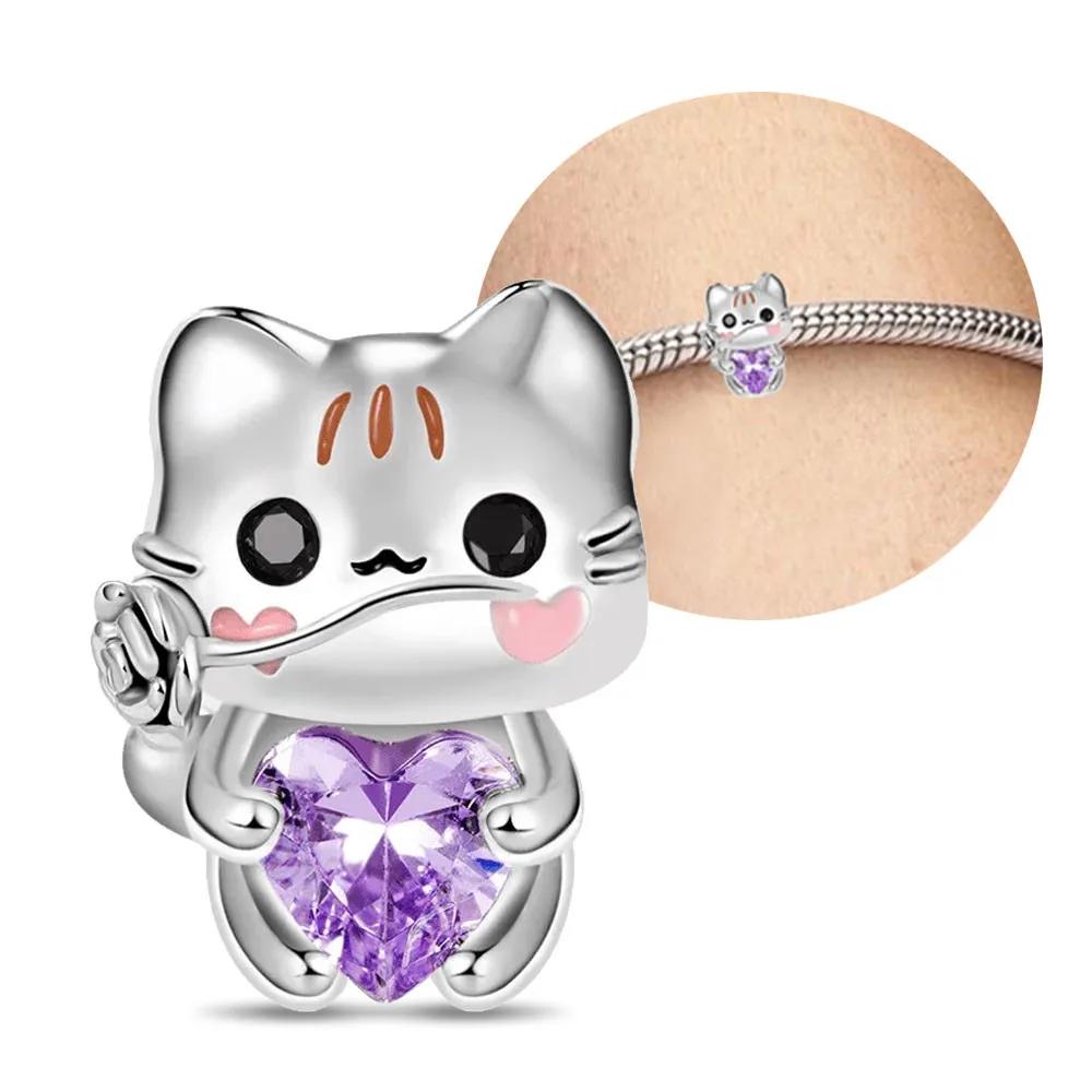 Copper Pink Cat Duck Cute Carton Charms Beads Fit Original Pandora Bracelets Diy Charm Bead For Women Fine Jewelry