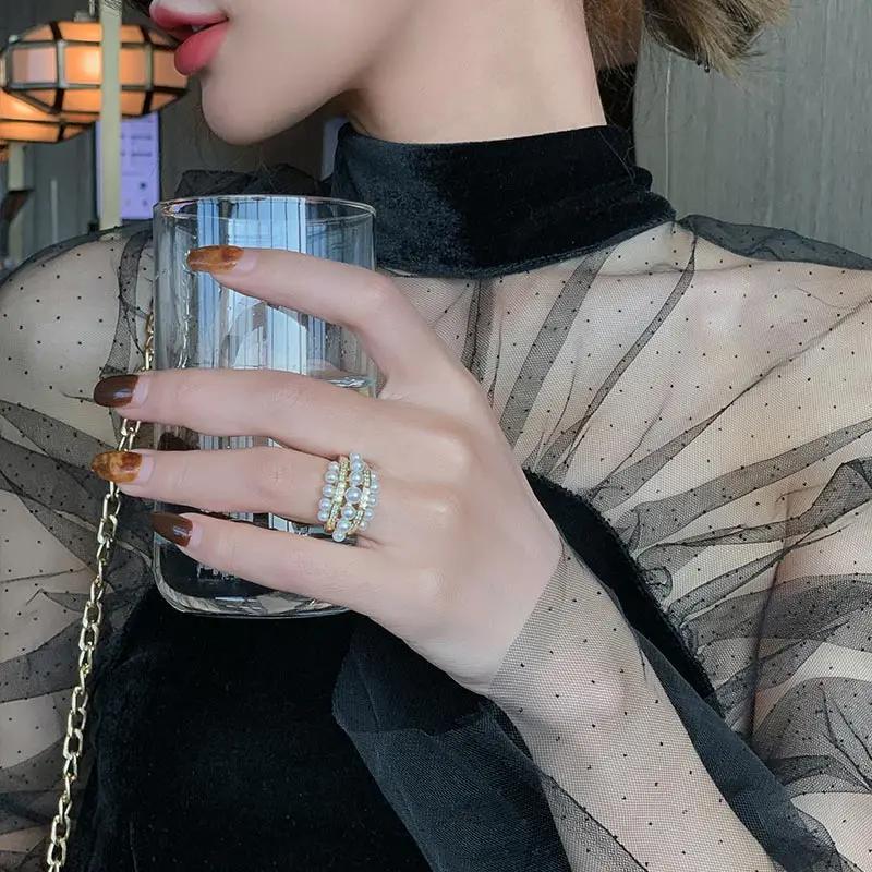 2025 New Exquisite Pearl Zircon Gold Color Open Rings Wedding Party Women's Fashion Zircon Luxury Finger Accessories for Girls