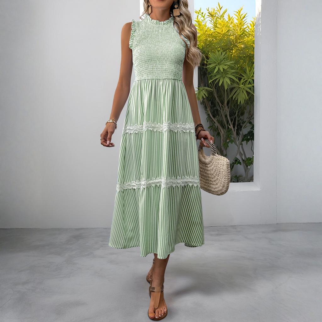 Sleeveless Women's Dress Casual Flowy A-Line Midi Tshirt Dresses With Pockets Crewneck Vocation Boho Beach Sundress