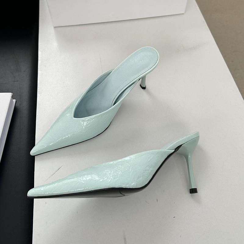 Fashion SUOJIALUN 2025 New Brand Women Slipper Fashion Pointed Toe Slip On Ladies Elegant Mules Shoes Thin High Heel Dress Sandal Pumps