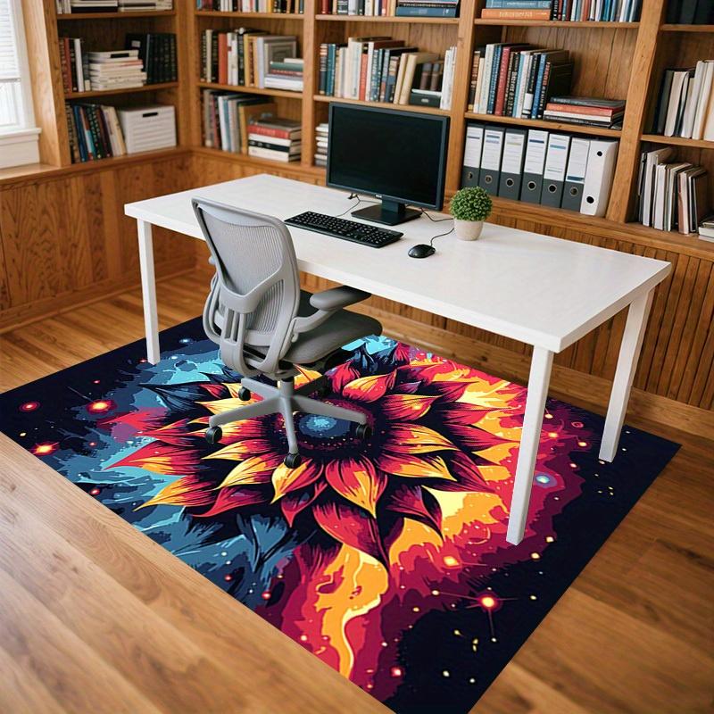 1pc Galactic Sunflower Themed Rug for Home Decor, Non-slip Office Carpet, Chair Mat, Outdoor Mat, Christmas and Halloween Gifts-0731001