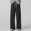 Sybill She Women's High-Waist Loose Plaid Drawstring Casual Pants