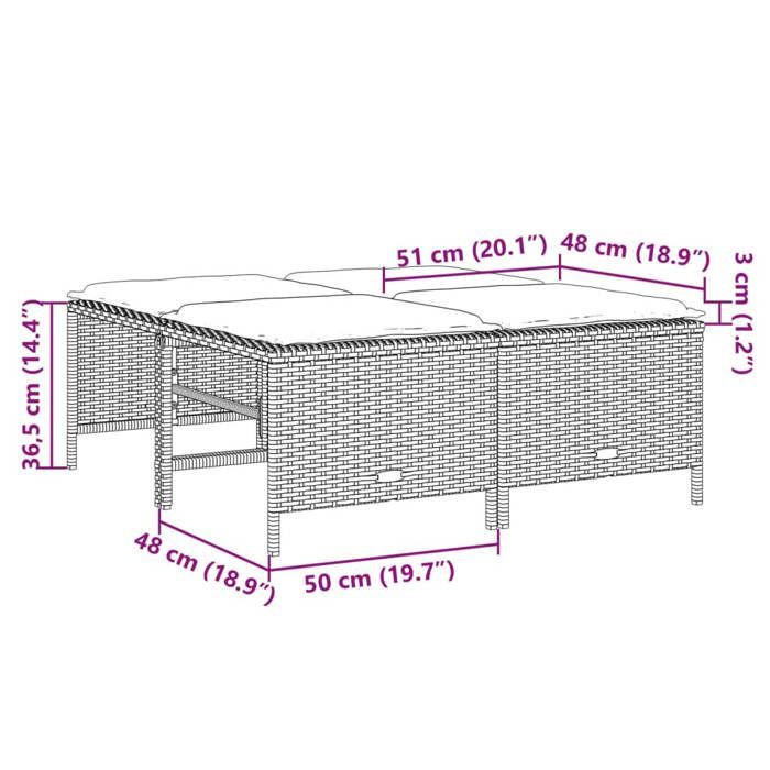 VidaXL Tabourets de jardin avec coussins lot de 4 marron poly rotin, siège de jardin, sièges d'extérieur, tabouret cube, 368363