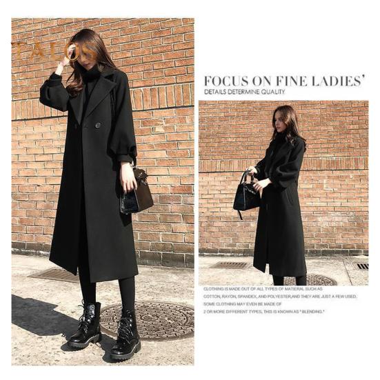 Women Winter Coat Formal Business Style Turn-down Collar Double Buttons Calf Length Overcoat OL Commuting Jacket Solid Color Thick Outerwear