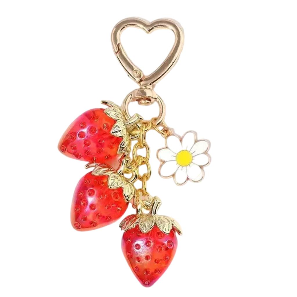 Strawberry Keychain For Women Girls Bag Pendant Accessory Gift Resin Daisy Floral Charm Keyring Backpack Accessories