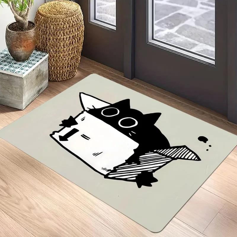 Black Cat Door Mat Non-Slip Entrance Way Mats Welcome Mats Rugs Washable Carpet Home Decoration For Indoor Outdoor