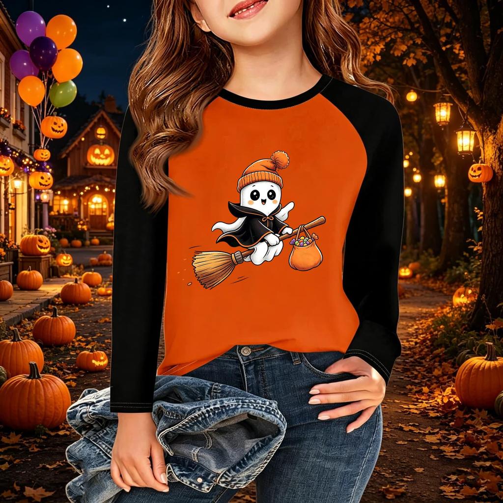 Kids' Halloween Printed Long Sleeve Neck T-Shirt for Casual Wear