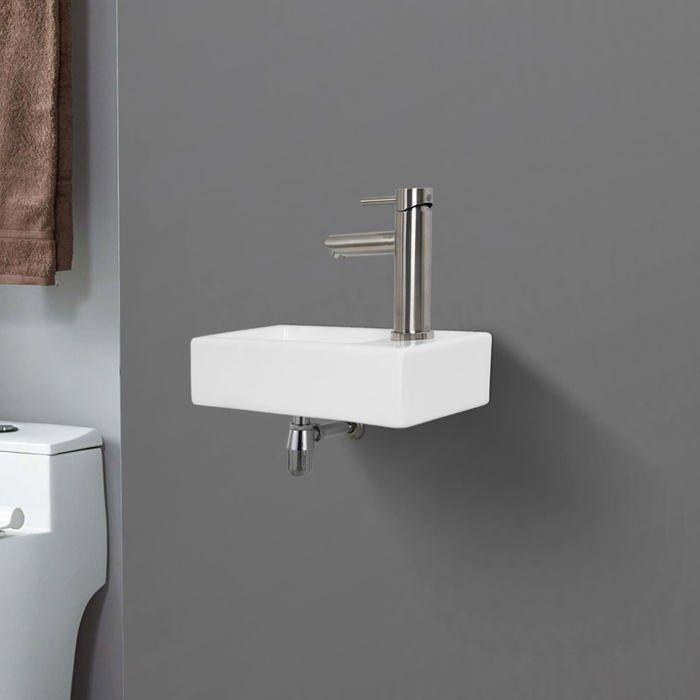 Lavabo - ibergrif - m41102-r - céramique - blanc - rectangulaire - montage mural