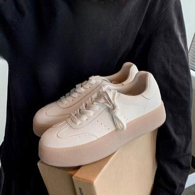 Echtes Leder Deutsche Trainingsschuhe Damenschuhe Dicke Sohle Atmungsaktiv Weiße Schuhe Herbst Neu Allround-Board-Schuhe Freizeitsneaker