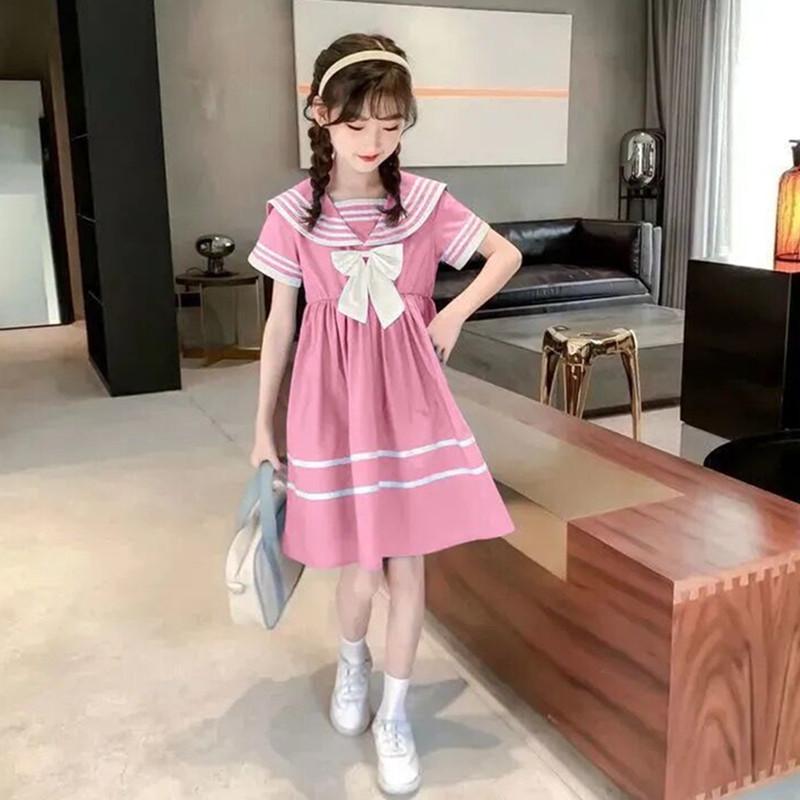 Girls' Summer Korean-Style Sailor Collar Princess Dress