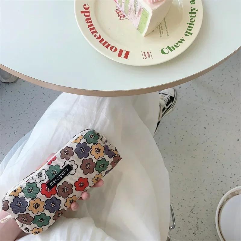 Lady Zipper Travel Toiletry Bag Necesserie Organizer Student Cute Pencil Case Korean Corduroy Cosmetic Bag Small Makeup Pouch