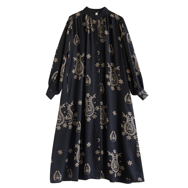 DIMANAF Frühling Herbst Übergröße Damen Hemdkleid Langarm Schwarz Druck Blumenmode Dame Locker Lässig 2026