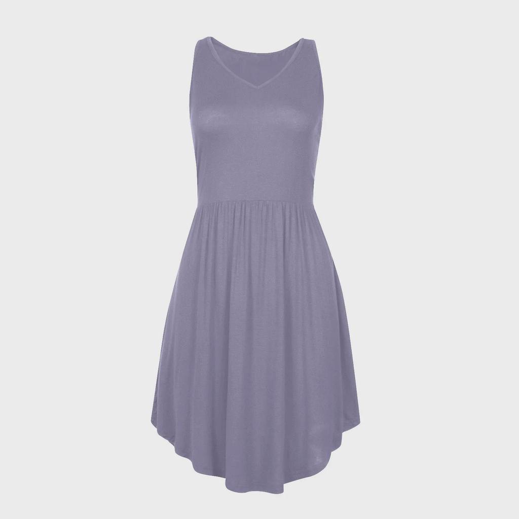 Sukienka z dekoltem w serek, bez rękawów, w jednolitym kolorze, z kieszeniami na piersi - Styl europejski i amerykański