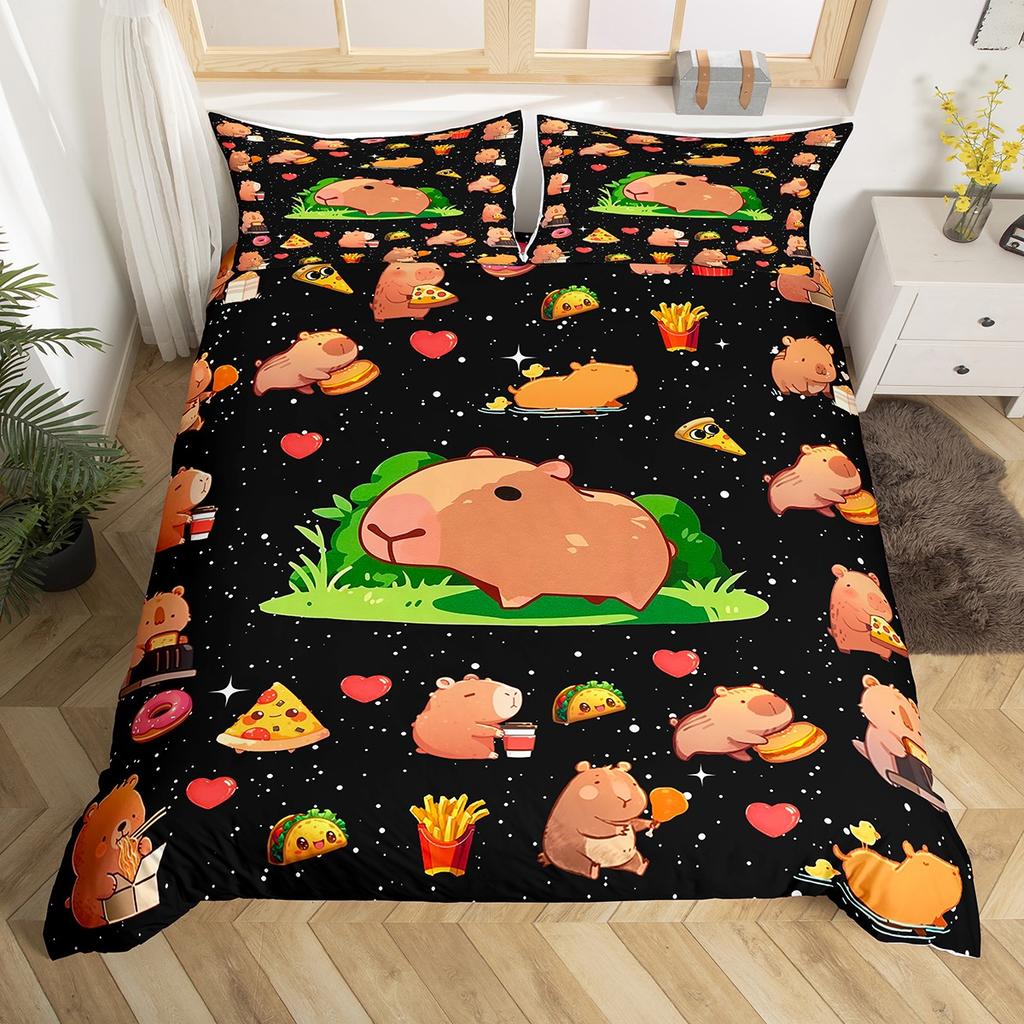 Homewish Cartoon Capybara Teens Duvet Cover SetLotus Flower Floral Bedding SetKawaii Orange Watermelon Bed Set
