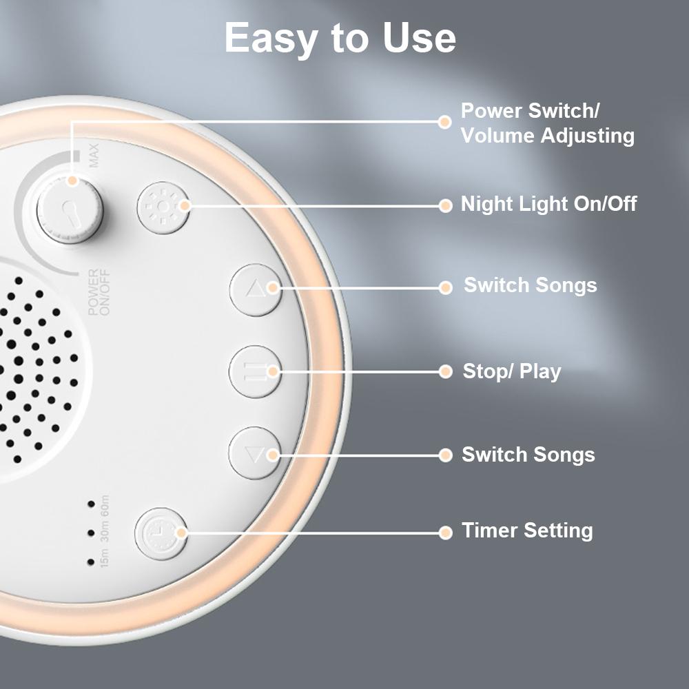 Desktop White Noise Machine Mini Baby Sleep Machine Built-in Night Light 16 Soothing Sounds