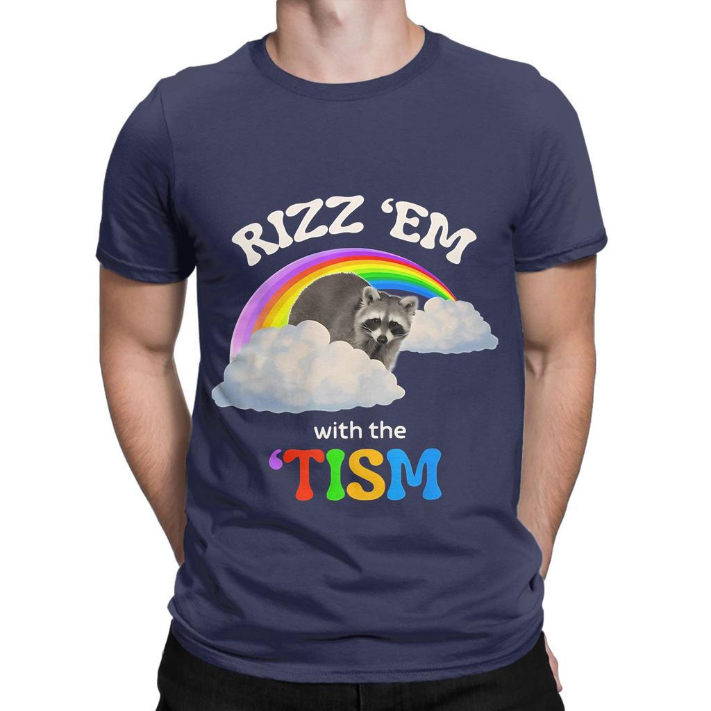 Funny Rizz Em With The Tism Meme Racoon Novelty Graphic 100 Cotton Tshirt Aautism Racoon Tees Tops For Unisex