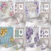 Diamond Flower Butterfly Waterproof Polyester Shower Curtain Set Anti-Slip Bath Mats Rugs Toilet Carpet Home Bathroom Decoration