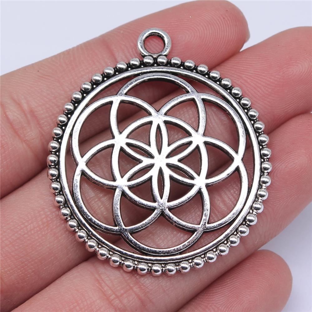 10pcs The Flower Of Life The Seed Of Life Charms Tibetan Silver Color Pendants Antique Jewelry Making DIY Handmade Craft