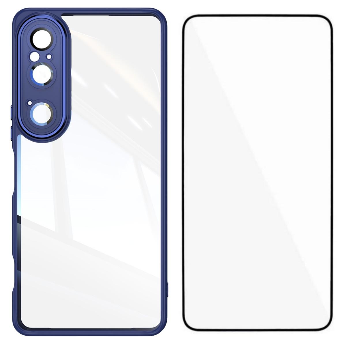 

For Sony Xperia 1 VI TPU Case WANLONFENG Shockproof Clear Phone Cover with Tempered Glass Film Blue