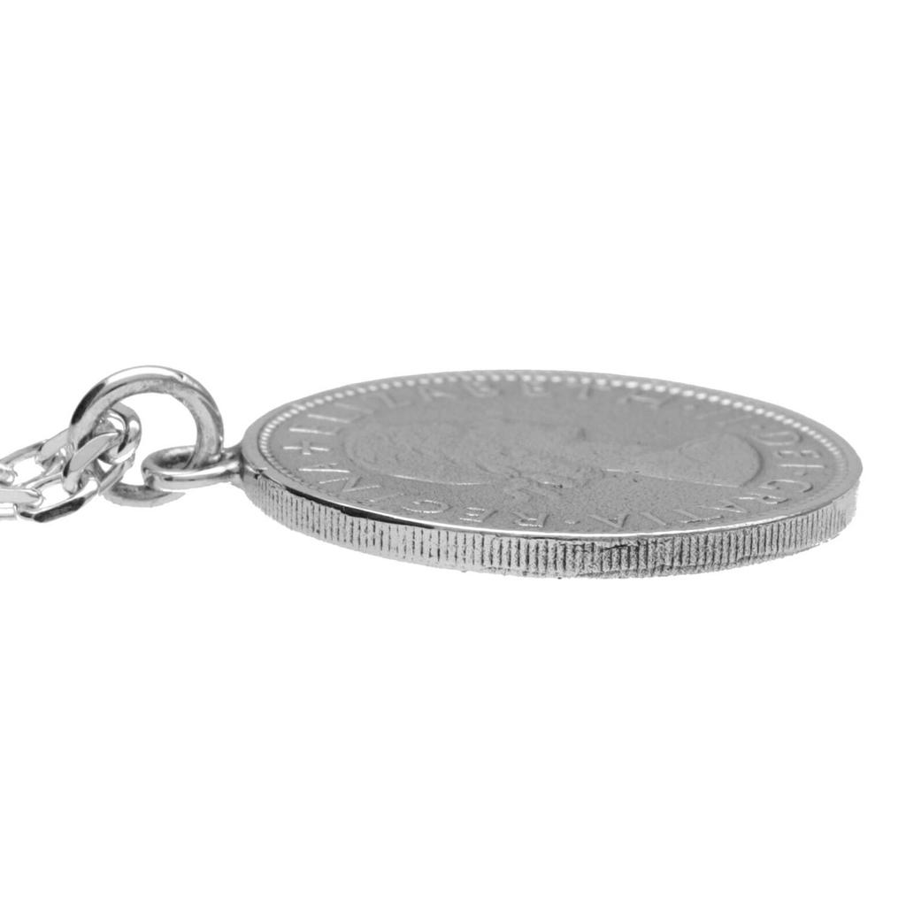Shinjuku Gin no Kura Florin Coin Silver 925 Necklace 2 Shillings Coin Elizabeth II Pendant British Silver Coin Simple (with Chain)