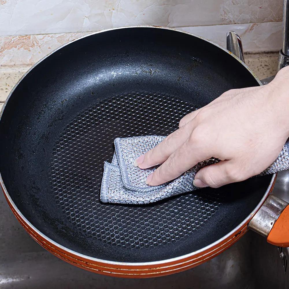 6pcs Double Layer Steel Wire Cleaning Cloths Silver Dishes Cleaning Rags Dish Towels Pot