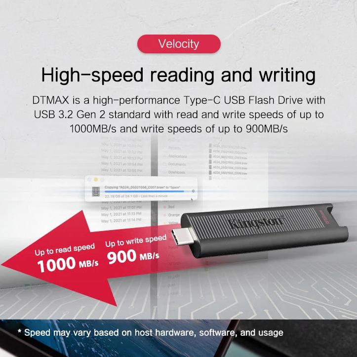 Kingston 512G USB-C USB-A-Stick, Lesegeschwindigkeit 1000 Mbit/s, hohe Leistung, TYPE-C USB 3.2 Gen 2-Serie, USB-Flash-Laufwerk, Stick 256 GB/512 GB/1 TB, DataTraveler Max