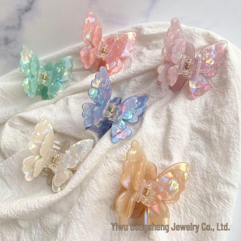 Colorful Double-Layer Butterfly Hair Clip - Fairy Shark-Style Accessory