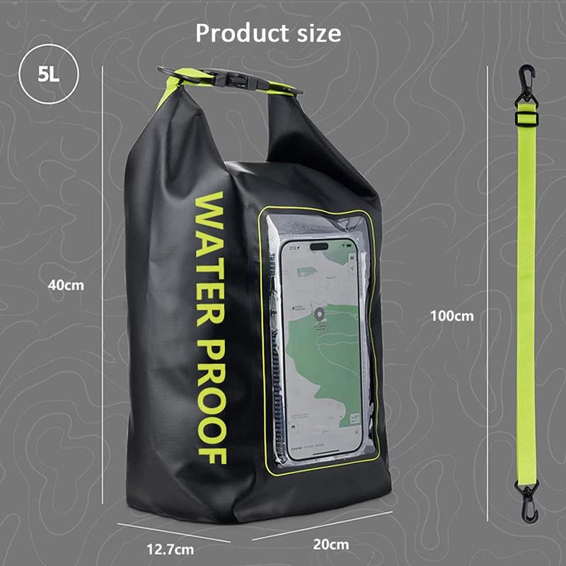 2L/5L Dry Bag Touch Screen Swimming Waterproof PVC Bag Rafting Floating Shoulder Outdoor Sports Bags Surfboard Kayak Storage Bag