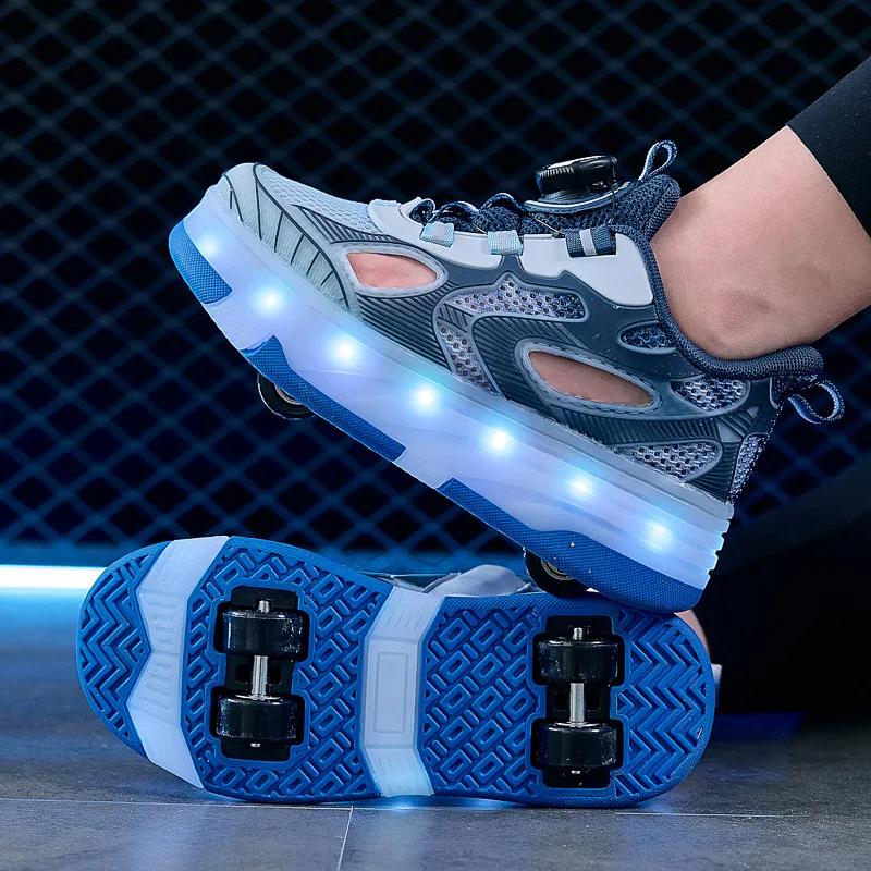 

Summer Breathable Shoes with Wheels Can Be Walked or Slid Wheel Shoes Sneaker Children s 4 Wheel Detachable Roller Skates Shoes 37