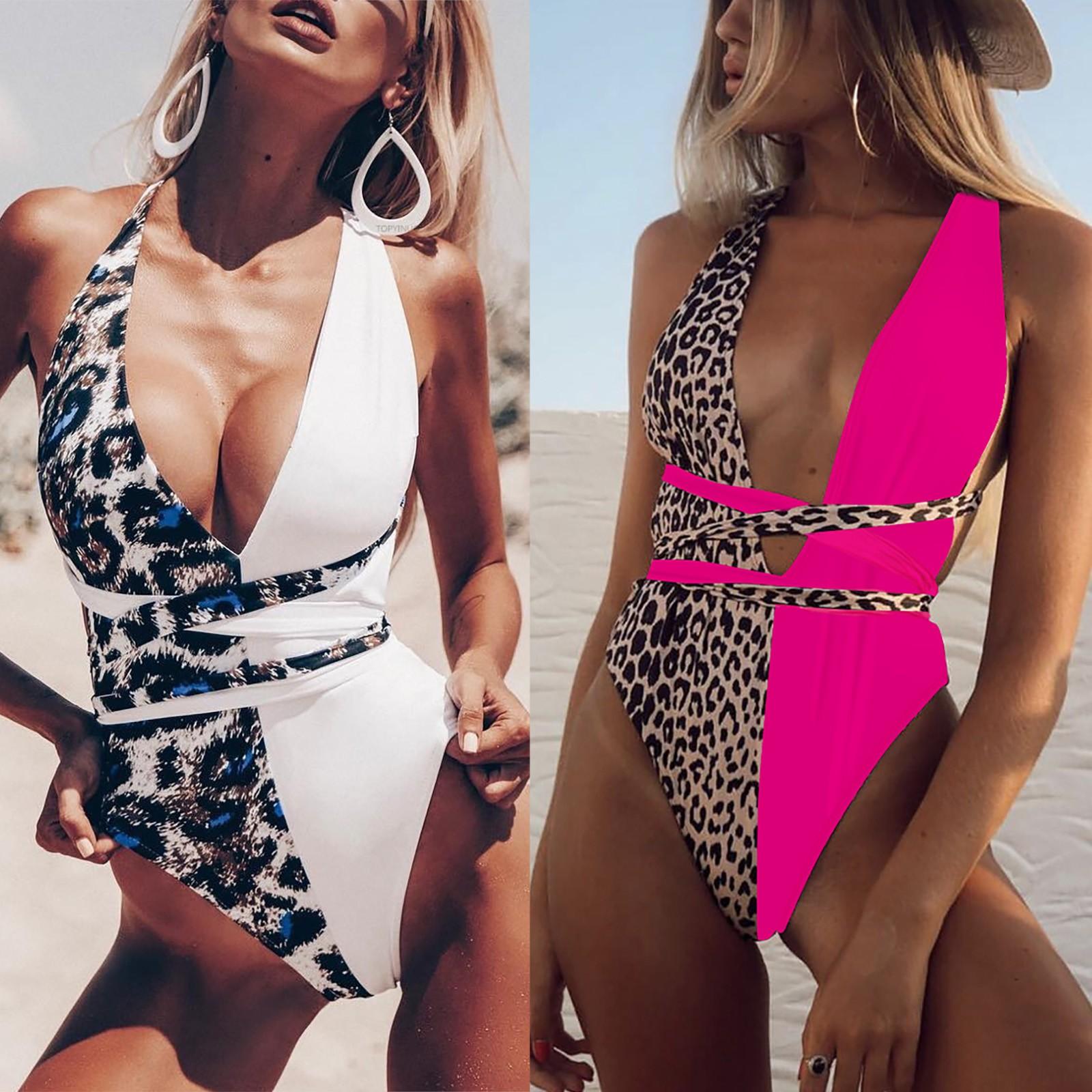 

Ladies Sexy Leopard Print Bikini Cross Strap Swimsuit Beachwear