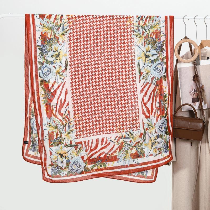 Printed scarf women's spring and autumn versatile fashion oversized shawl summer sun protection dual-purpose yarn
