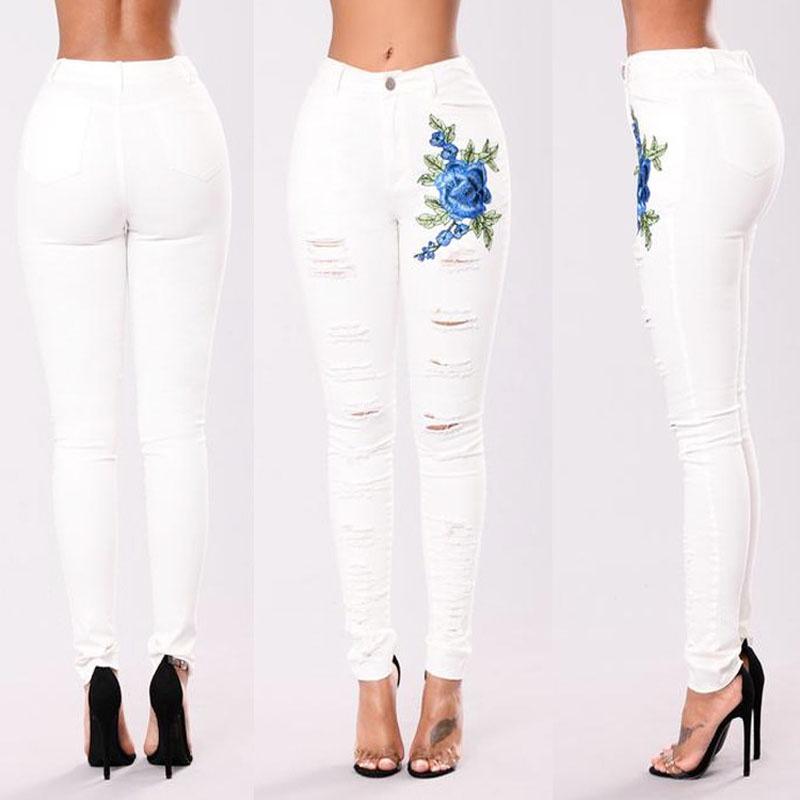 Jeans Skinny da Donna con Design Strappato e Vita Alta per Uso Casual e da Ufficio