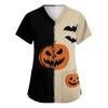 Womens V Neck Short Sleeve Work Top Halloween Print Side Slit Tunic Shirt with Pockets Casual Loose Fit Blouse for Daily Wear