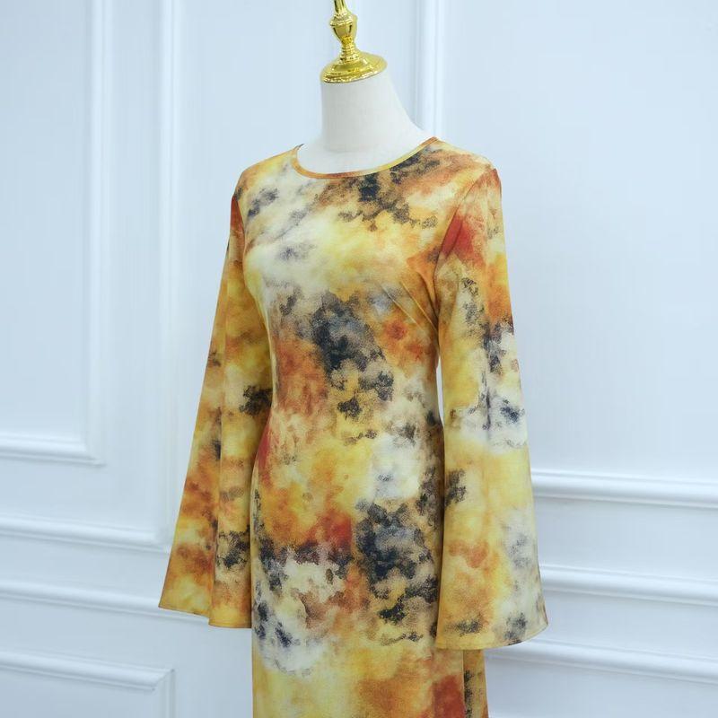 

Новое платье миди с принтом Ближнего Востока и Турции, круглым вырезом, шнуровкой на талии и облегающее фигуру, с принтом, круглым вырезом и вырезом Yellow XL(58)