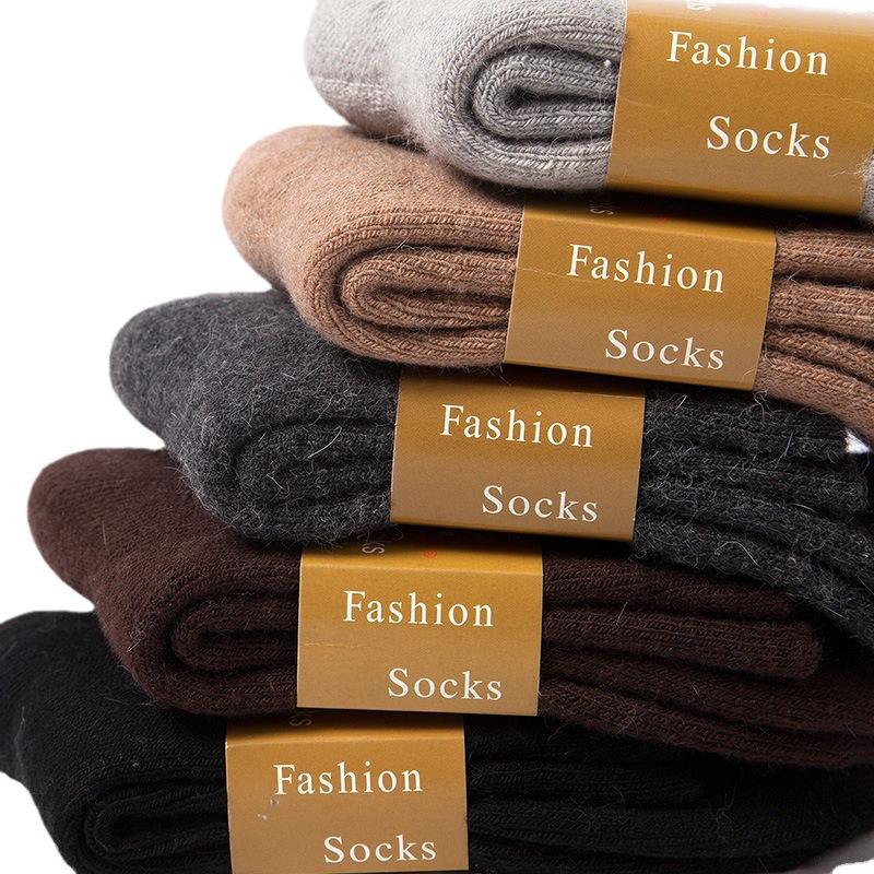 5pcs Men s Winter Extra Thick Sock Warm Wool Terry Socks Thickened Fleece Towel Socks Solid Color Wool Socks Black Socks One Size