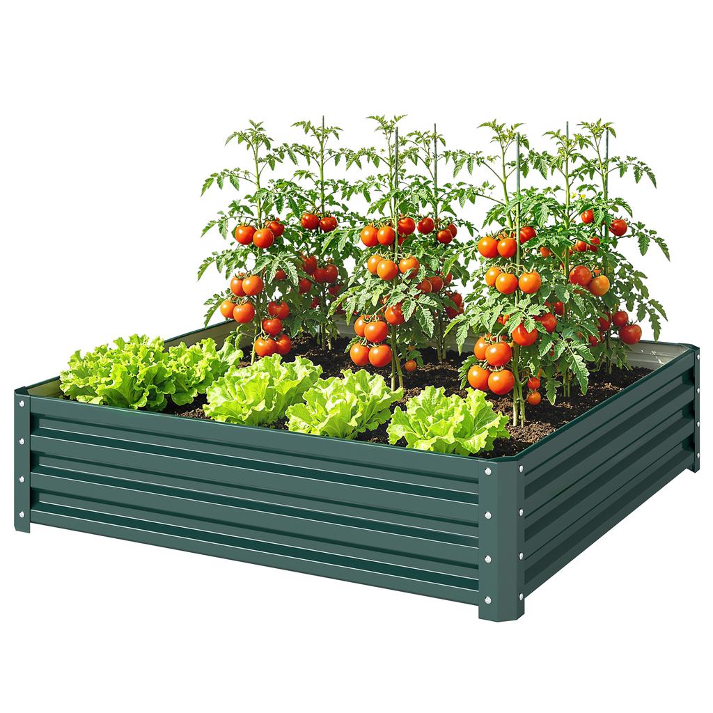 Square Raised Garden Bed Box with Weatherized Steel Frame for Vegetables, Flowers, & Herbs, 120 x 120 x 30cm, Green