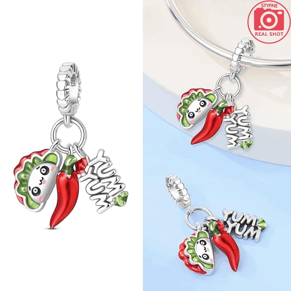 Yellow Hamburger Pendant Chili Peppers Mushroom Beads Original Copper Fit Bracelet Women Jewelry Diy Anniversary Gift