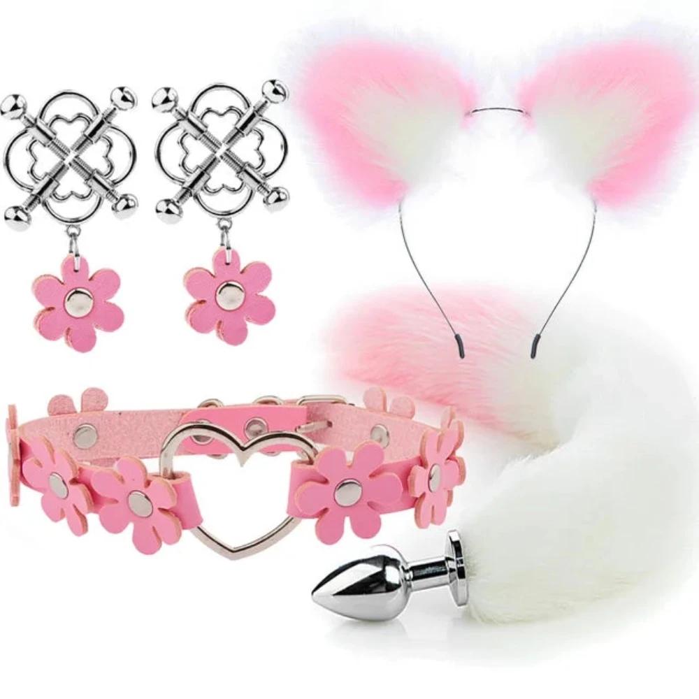 Cute Fox Tail Anal Plug Cat Ears Headbands Set Adult Toys For Women Butt Plug Tails