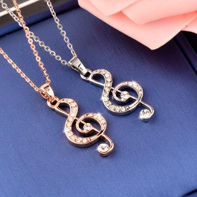 Music Notes Pendant Micro Inlay CZ Rose Gold Silver Color Adjustable Necklace For Women Elegant Accessories 486 KO2