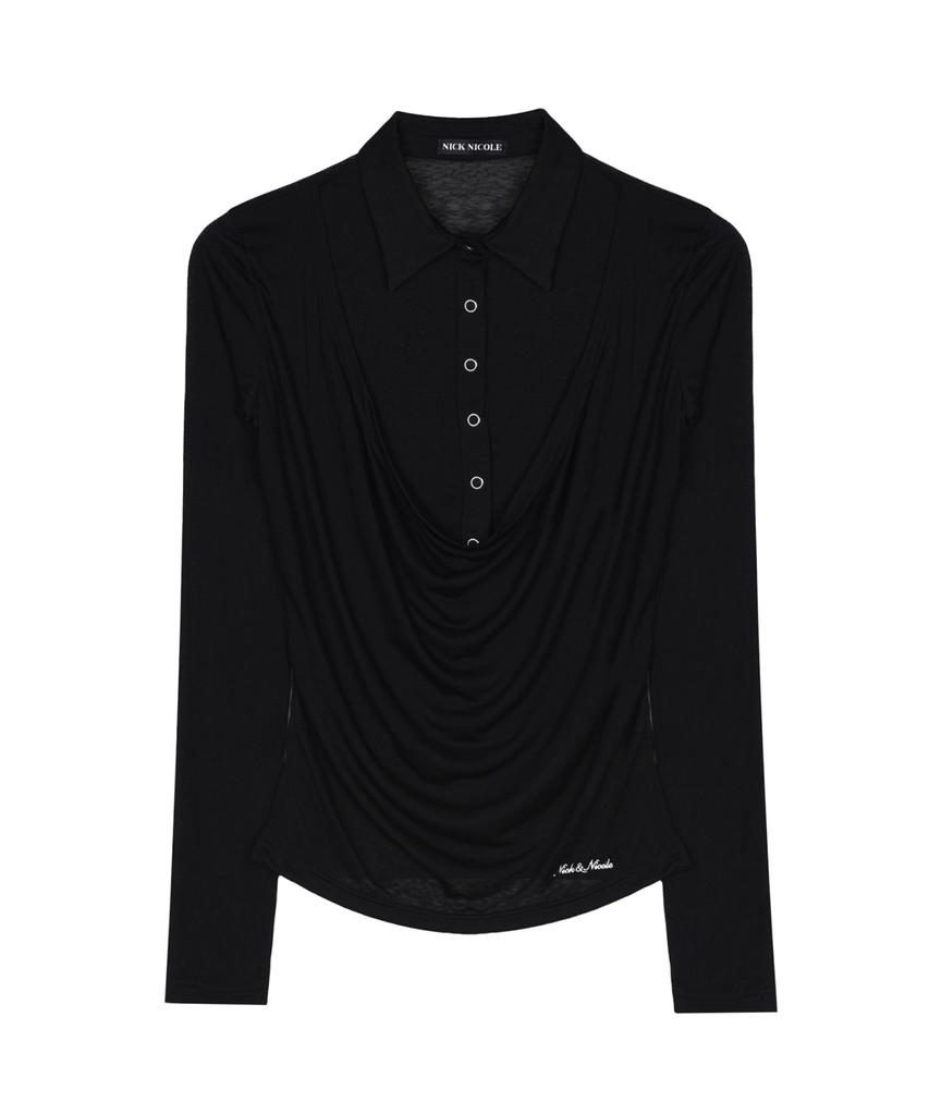 Nigaennikol Drape Collar Slim Top_Black