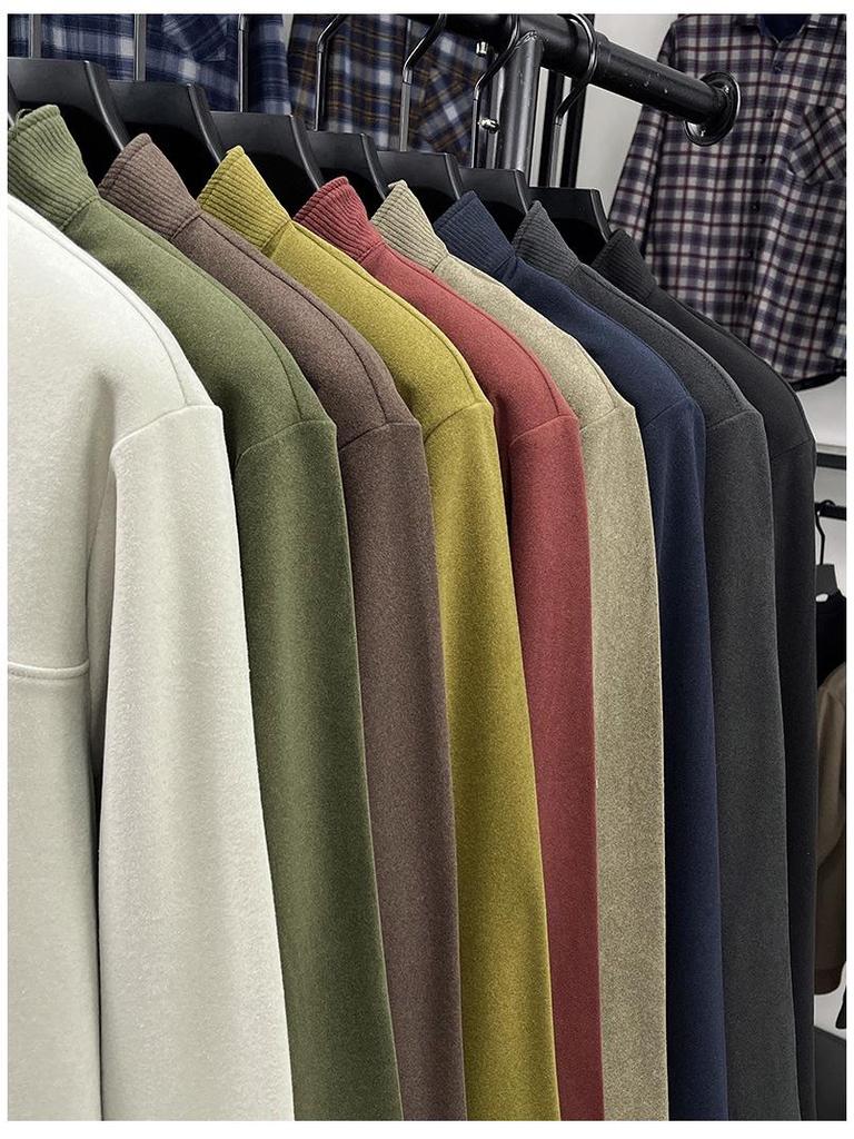 Men's Double-Sided German Fleece Half-Zip Hoodie - Stand Collar, Warm Base Layer for Autumn/Winter, Simple Casual Fashion.