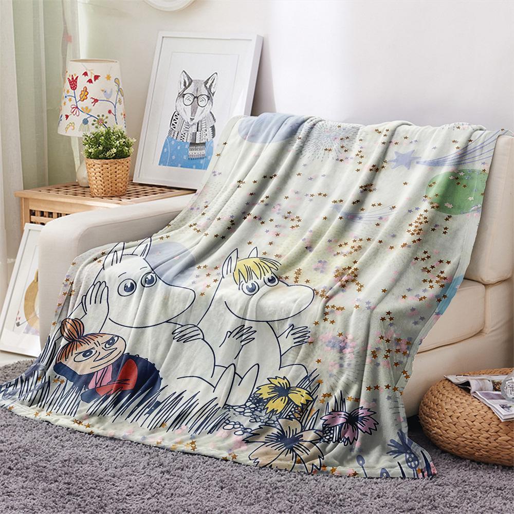 Moomin2 Flannel Blanket, High quality Comfortable for All Seasons, Home Decor, Warmth and Comfort