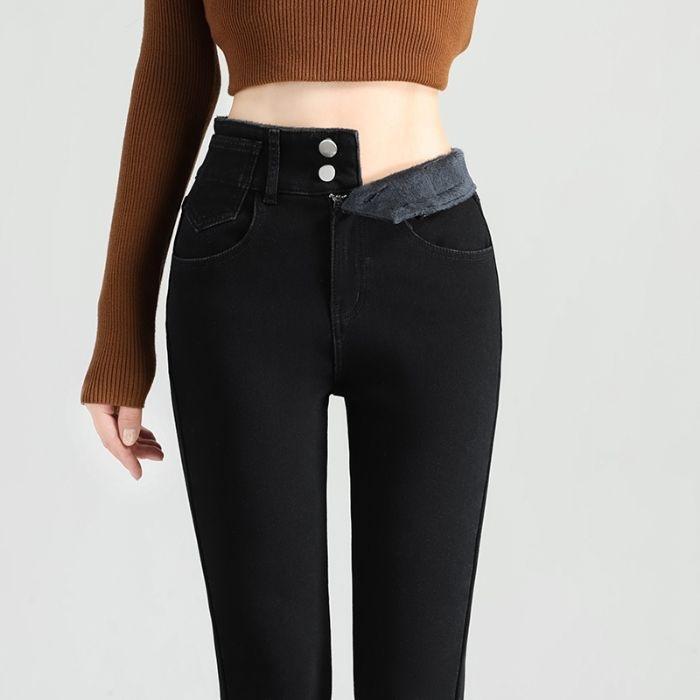 New autumn and winter women's clothing velvet jeans, thin high-waisted breasted leggings, versatile women's pants