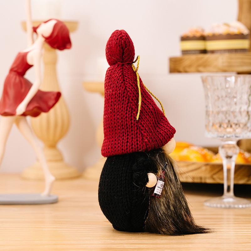 Stylish Burgundy Knitted Hat Gnome Doll With Champagne Sign For Festive Bar Decor