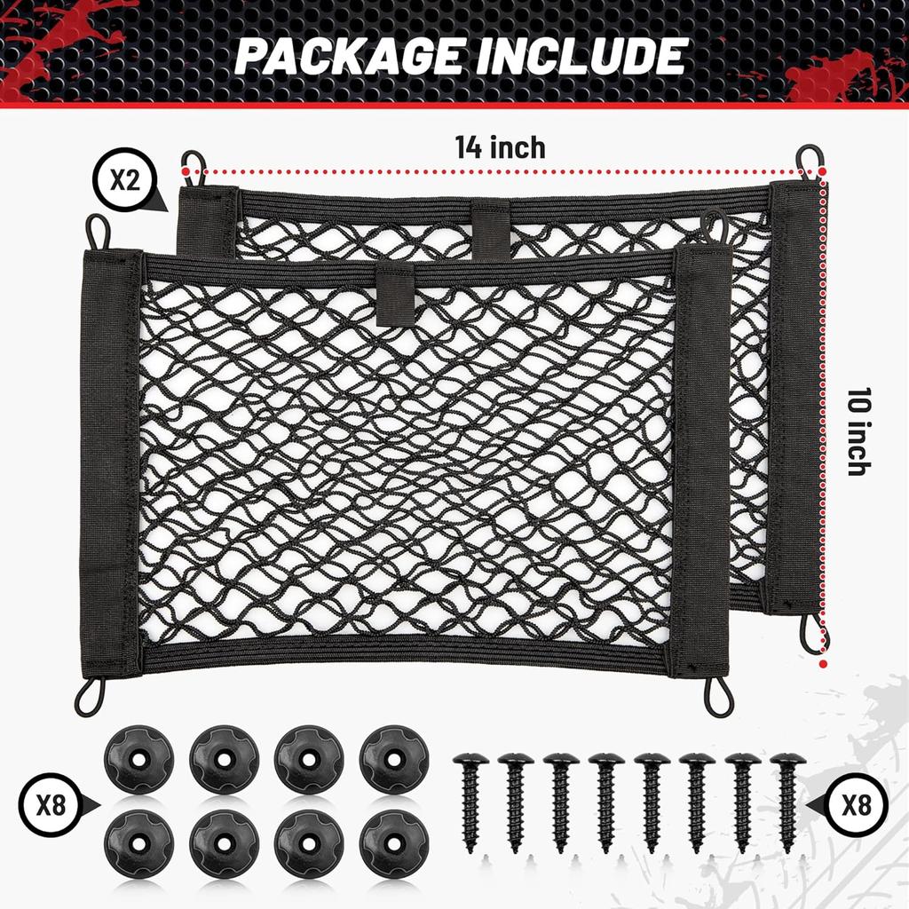 RED WOLF 2 Layer Small Mesh Cargo Net Elastic Storage Netting 2 Pcs Stretchable Car Organizer Net 14×10 Inch For Trunk RV Boats Home Auto Cargo Net