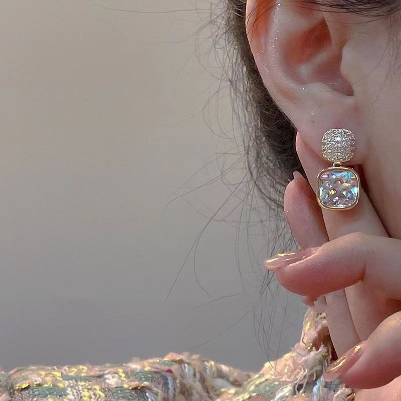 New Square Colorful Zircon Ear Stud Earrings For Women Personality Fashion Daily Wear Accessories Party Jewelry Birthday Gifts